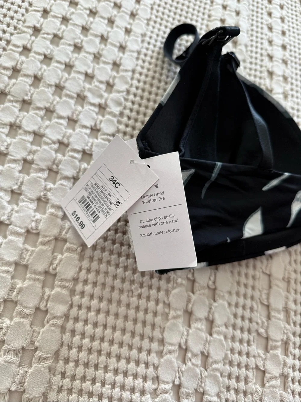 NEW Auden Black Floral Nursing Lightly Lined Wirefree Bra Size 34C